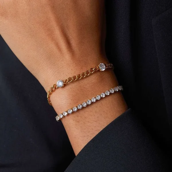 Fashionable Anti-Tarnish Chain Design With Embedded Rhinestones Bracelet