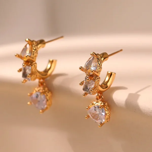 gold plated Zirconia Embedded Anti tarnish studded half hoop earring with