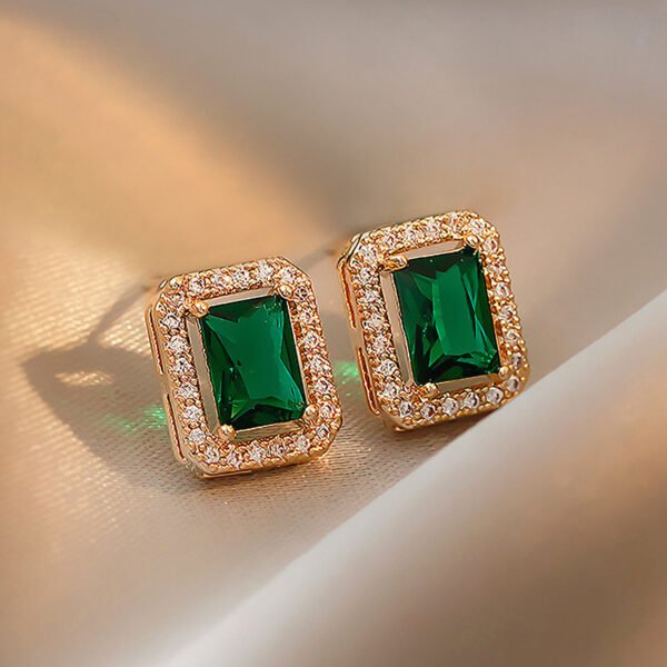 Gold plated Anti-Tarnish stone encrusted emerald stud earrings