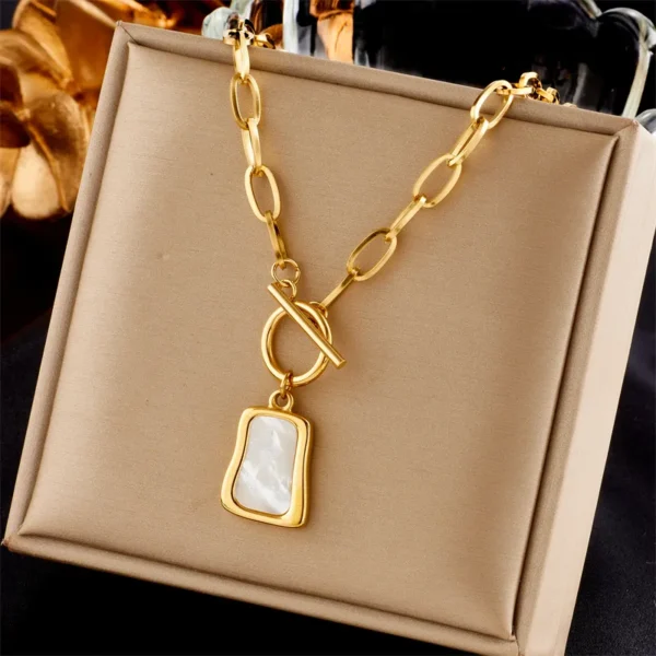 Gold Plated Stainless Steel Waterproof Square pendant statement Necklace