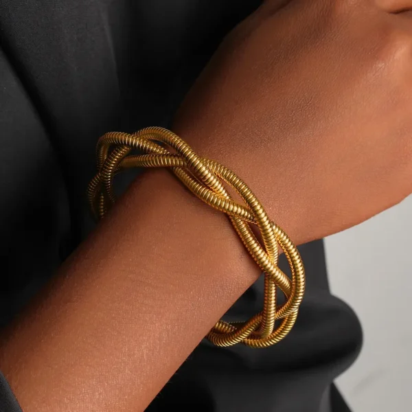 Hip-Hop 18K Gold  Plated  Waterproof Non Tarnish Twisted Roop Bracelet