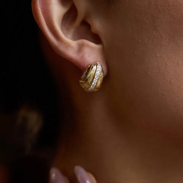 Gold Plated Waterproof Non Tarnish textured Ear Studs with stones