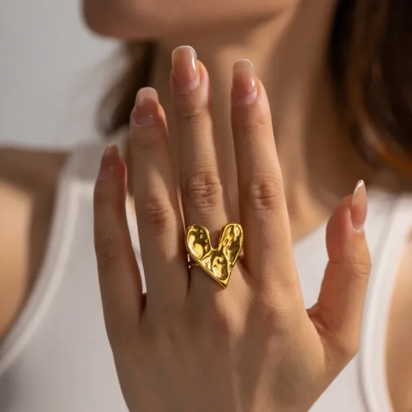 Anti Tarnish Stainless Steel  Gold Plated Heart Shape adustable Ring