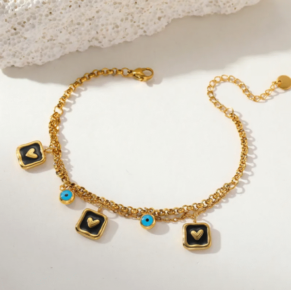 18K Gold Plated  Geometric Heart Shape Cute Romantic Waterproof  Multi Charms Bracelet