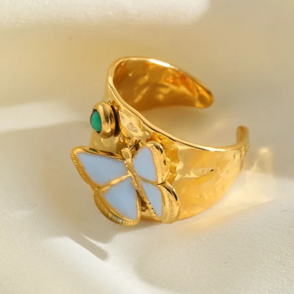 Stainless Steel 18K Gold Plated whimsical Enamel Butterfly Rings